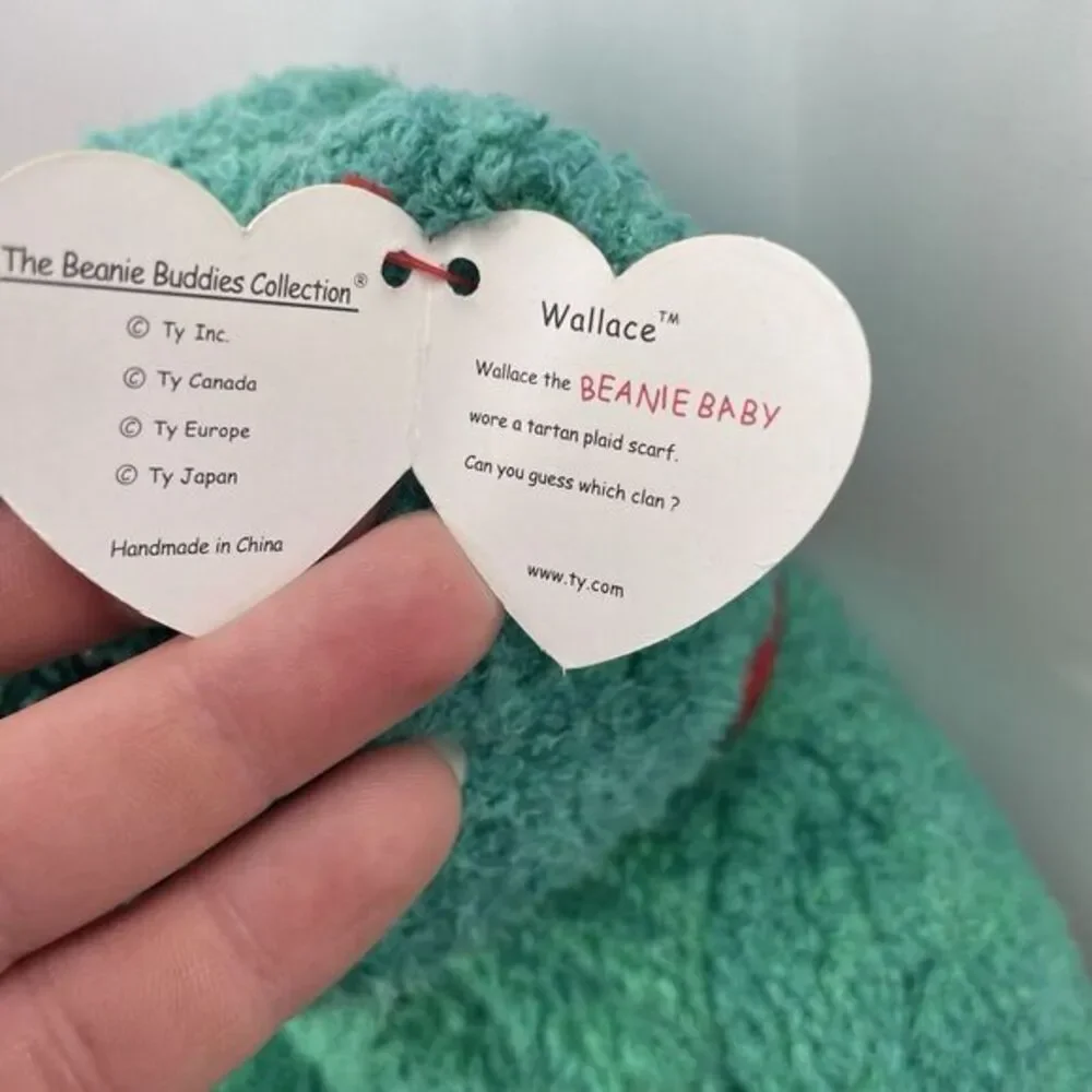 Vintage Ty Beanie‎ Buddy Wallace Plush Stuffed Animal Green Bear Red Scarf 2000